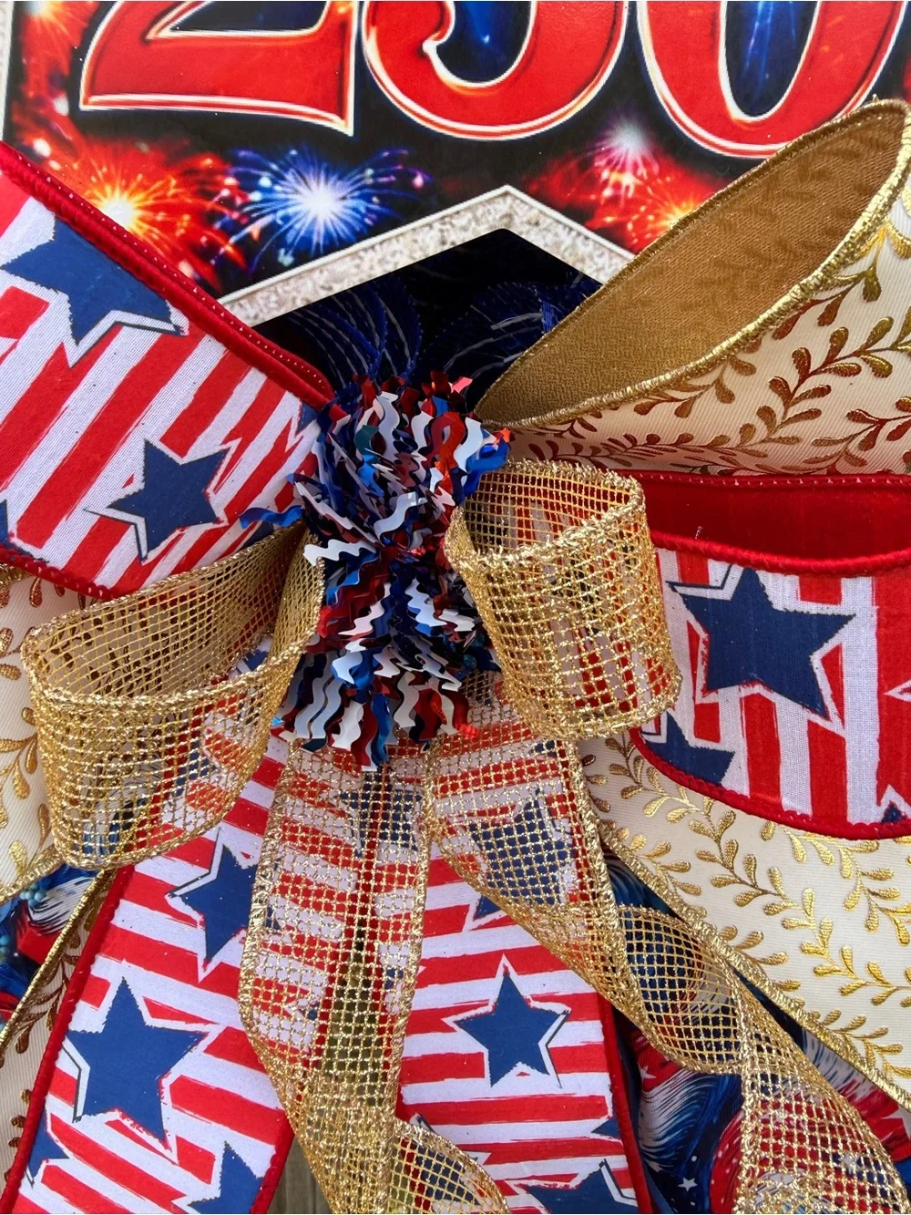 Hand Crafted Patriotic Wreath - Red, Blue, Gold